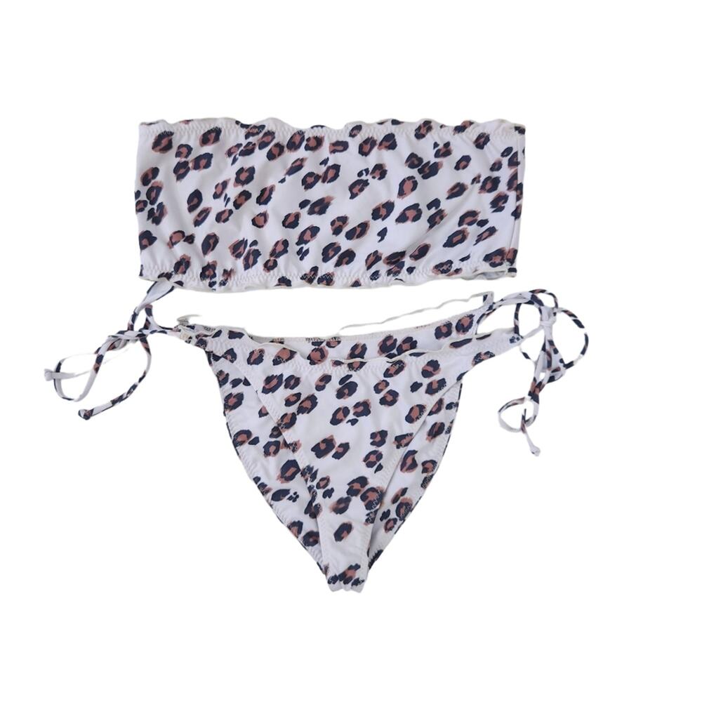 Stone Fox Leopard Print Bandeau Bikini Medium Top, Large Bottoms